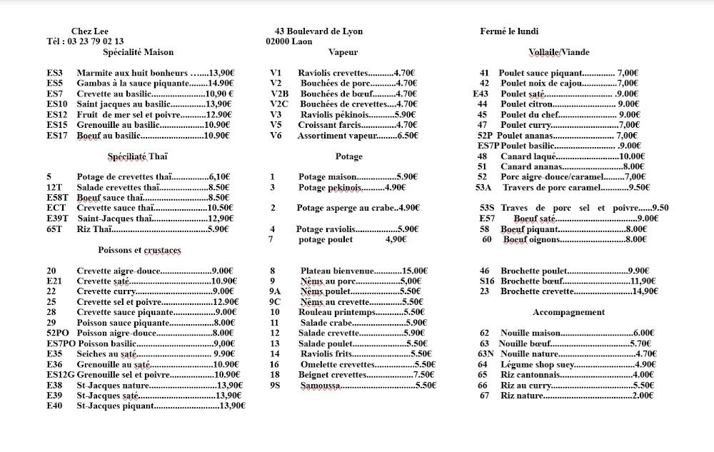 Chez LEE - Menu Image 1